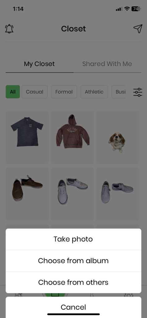 Options to add clothes to your Hems App