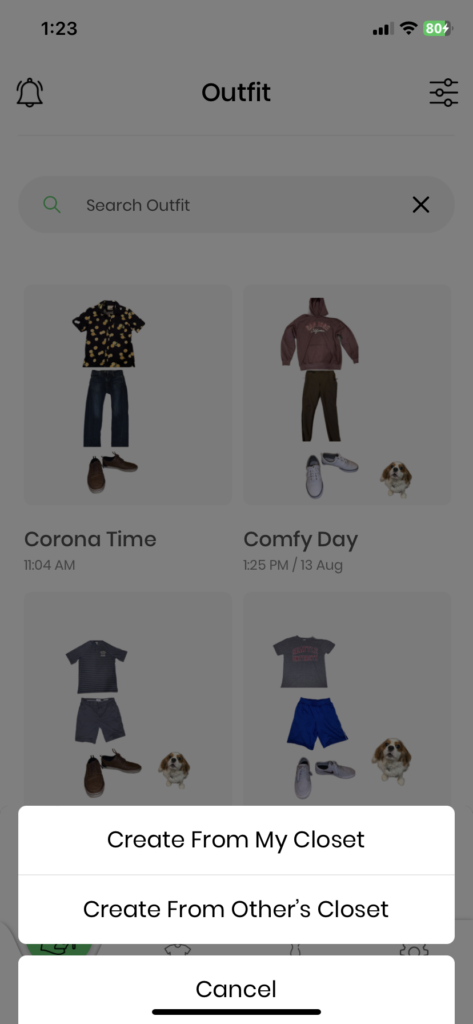 Outfit options on the Hems App